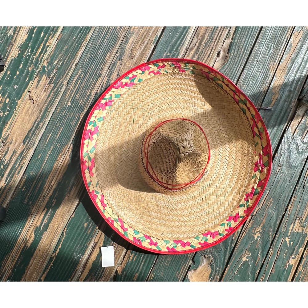 Vintage Style Straw Sombrero Mexican Party Hat Wide Brim Sun Hat Multi-Color